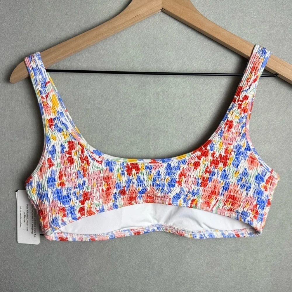 L*Space Women’s Bikini Top Izzie Floral Smocked Swimwear with Removable Pads L